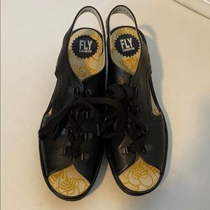 Fly London Lace Up Wedge Ylfa Black leather 8/41